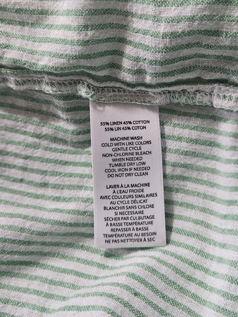 Beachlunchlounge Green Striped Popover Blouse Linen Blend Lightweight Resort - Picture 4 of 5
